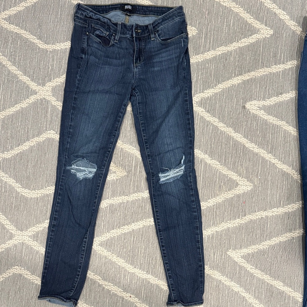 PAIGE Dark Blue Ripped Skinny Jeans